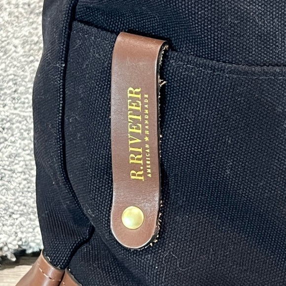 R. Riveter Otto Signature Black Canvas Brown Leather Iconic Bag Crossbody Strap - Picture 6 of 14